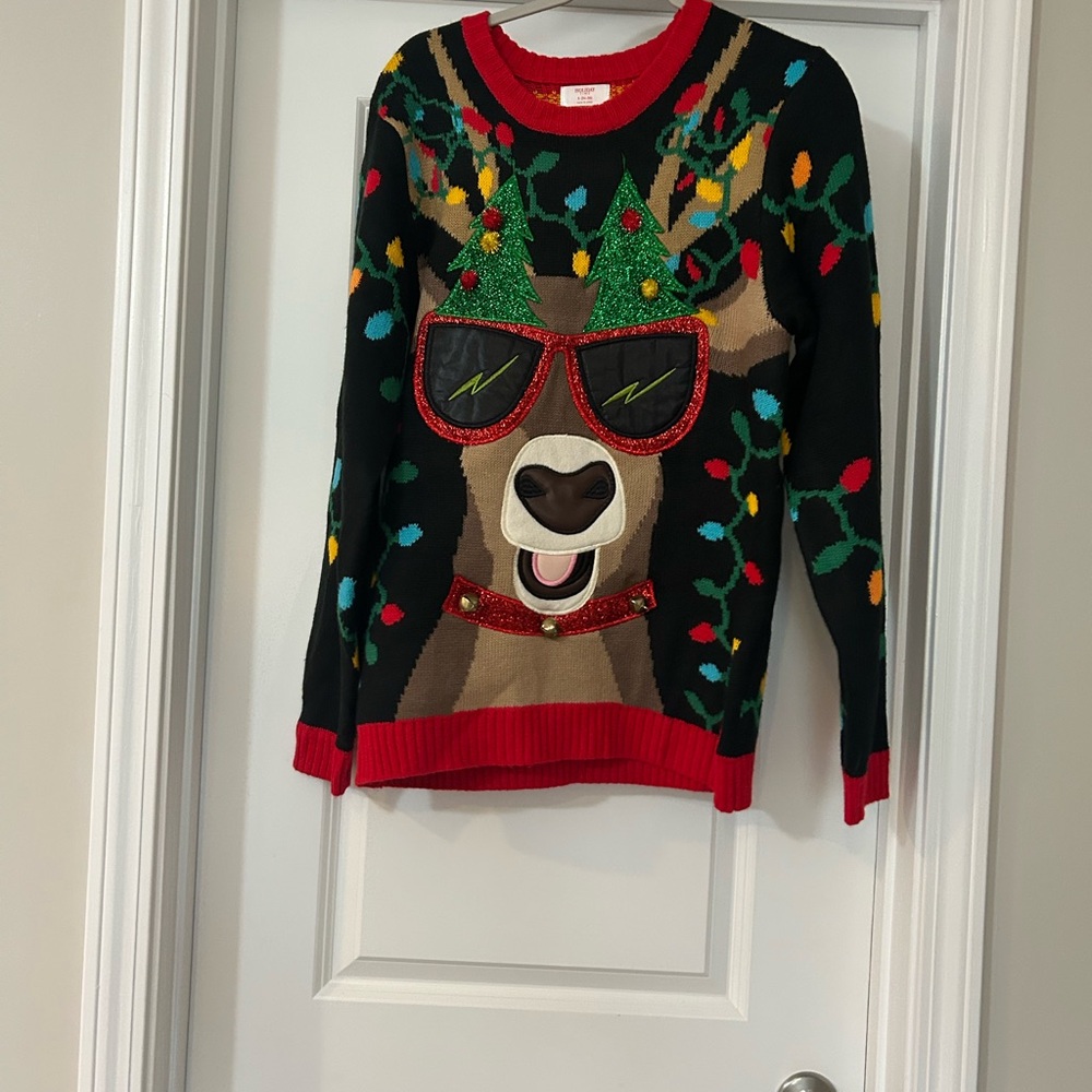 Holiday Time Festive Reindeer Sweater - Black, Red, Green